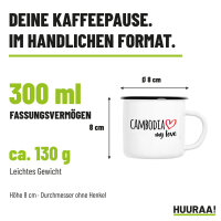 Emaille Tasse Cambodia my love in Weiß, 300 ml