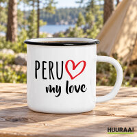Emaille Tasse Peru my love in Wei&szlig;, 300 ml