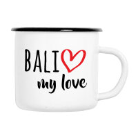 Emaille Tasse Bali my love in Wei&szlig;, 300 ml