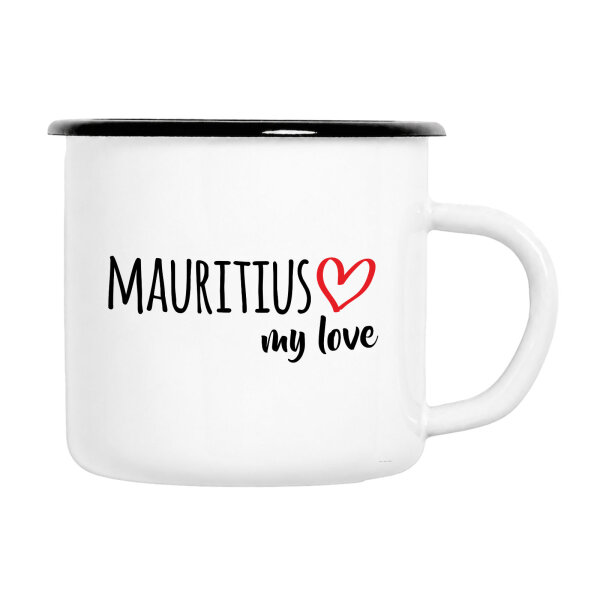 Emaille Tasse Mauritius my love in Weiß, 300 ml