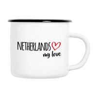Emaille Tasse Netherlands my love in Wei&szlig;, 300 ml