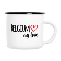 Emaille Tasse Belgium my love in Wei&szlig;, 300 ml