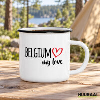Emaille Tasse Belgium my love in Wei&szlig;, 300 ml