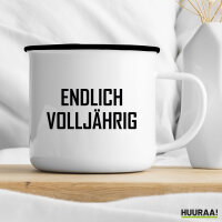 Emaille Tasse Endlich Volljährig Schriftzug 300ml Vintage Emaille Becher