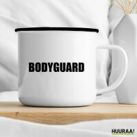 Emaille Tasse Bodyguard Schriftzug 300ml Vintage Emaille Becher