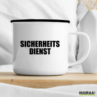 Emaille Tasse Sicherheitsdienst Schriftzug 300ml Vintage Emaille Becher