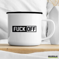 Emaille Tasse Fuck Off Schriftzug 300ml Vintage Emaille Becher