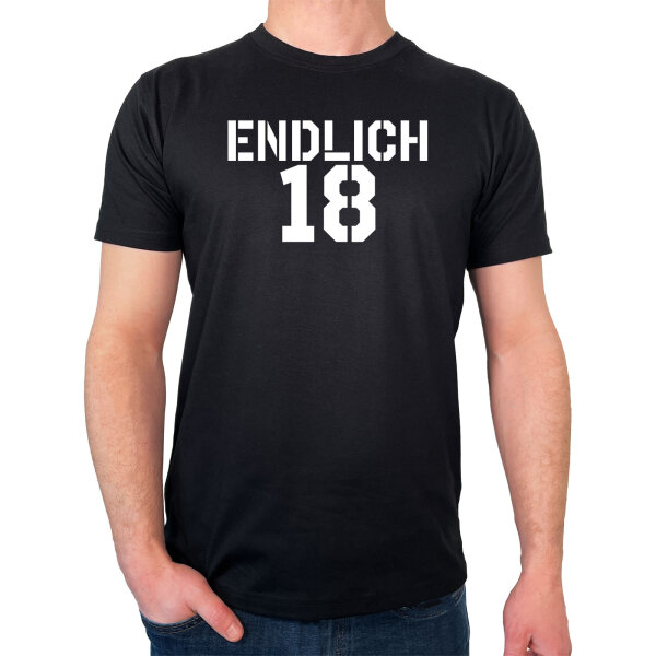 Herren T-Shirt Endlich 18 Schriftzug Größe S-3XL