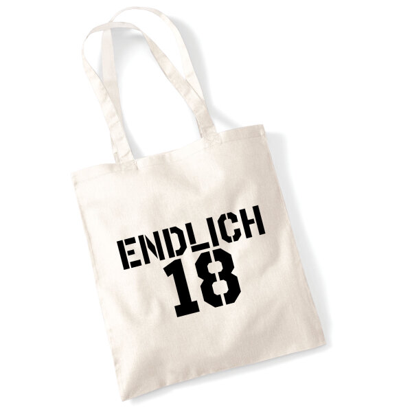Jutebeutel Endlich 18 Schriftzug 10 Liter