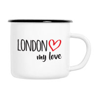 Emaille Tasse London my love in Wei&szlig;, 300 ml