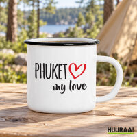 Emaille Tasse Phuket my love in Wei&szlig;, 300 ml