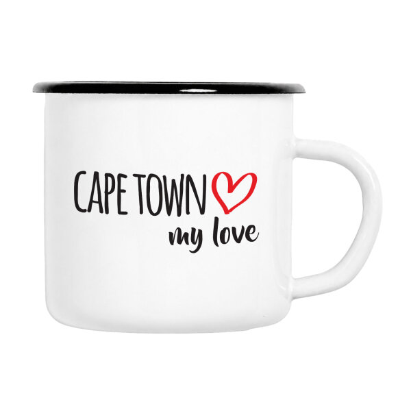 Emaille Tasse Cape Town my love in Weiß, 300 ml