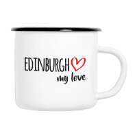 Emaille Tasse Edinburgh my love in Wei&szlig;, 300 ml