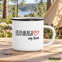 Emaille Tasse Edinburgh my love in Wei&szlig;, 300 ml