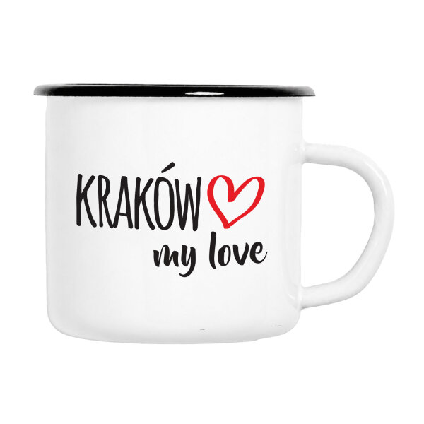Emaille Tasse Kraków my love in Weiß, 300 ml