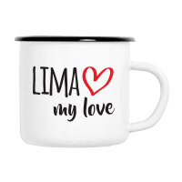 Emaille Tasse Lima my love in Wei&szlig;, 300 ml