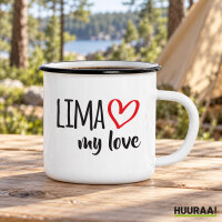 Emaille Tasse Lima my love in Wei&szlig;, 300 ml