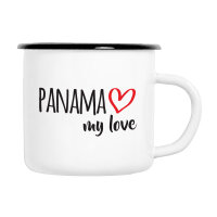Emaille Tasse Panama my love in Wei&szlig;, 300 ml