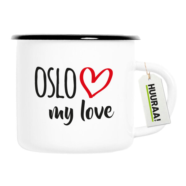 Emaille Tasse Oslo my love 300ml Vintage Emaille Becher