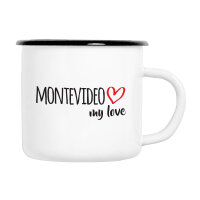 Emaille Tasse Montevideo my love in Wei&szlig;, 300 ml