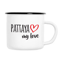 Emaille Tasse Pattaya my love in Wei&szlig;, 300 ml