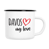 Emaille Tasse Davos my love in Wei&szlig;, 300 ml