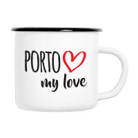 Emaille Tasse Porto my love in Wei&szlig;, 300 ml