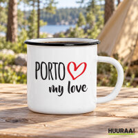 Emaille Tasse Porto my love in Wei&szlig;, 300 ml