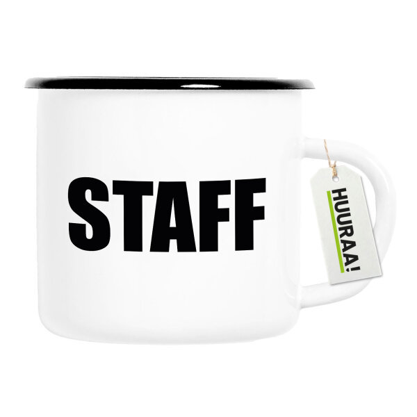 Emaille Tasse Staff Schriftzug 300ml Vintage Emaille Becher