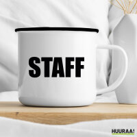 Emaille Tasse Staff Schriftzug 300ml Vintage Emaille Becher