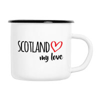 Emaille Tasse Scotland my love in Wei&szlig;, 300 ml