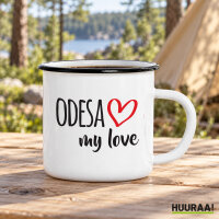 Emaille Tasse Odesa my love in Wei&szlig;, 300 ml