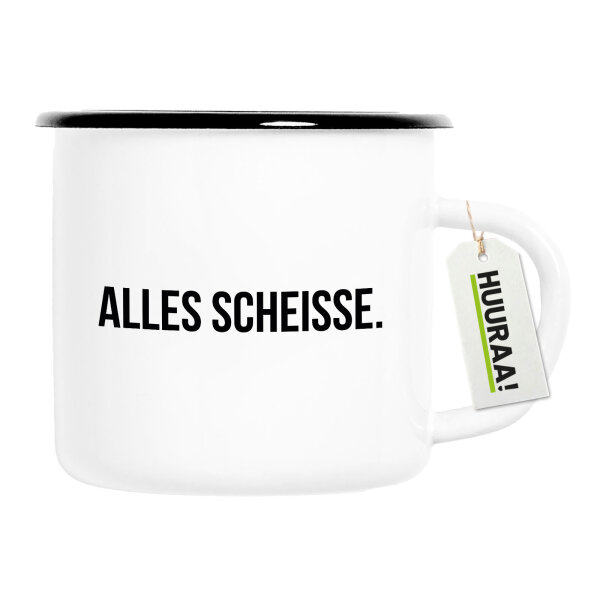Emaille Tasse Alles Scheisse Schriftzug 300ml Vintage Emaille Becher