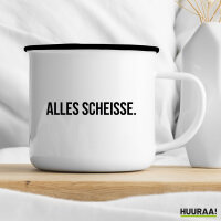 Emaille Tasse Alles Scheisse Schriftzug 300ml Vintage Emaille Becher