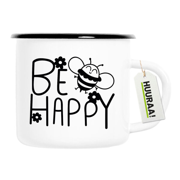Emaille Tasse Be Happy Biene 300ml Vintage Emaille Becher