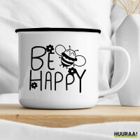 Emaille Tasse Be Happy Biene 300ml Vintage Emaille Becher