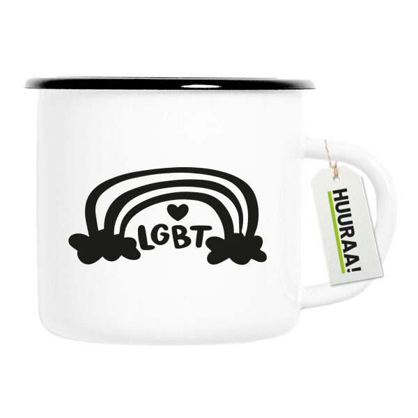 Emaille Tasse LGBT Regenbogen Herz 300ml Vintage Emaille Becher