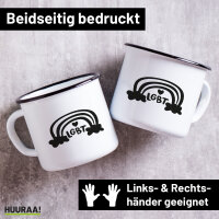 Emaille Tasse LGBT Regenbogen Herz 300ml Vintage Emaille...