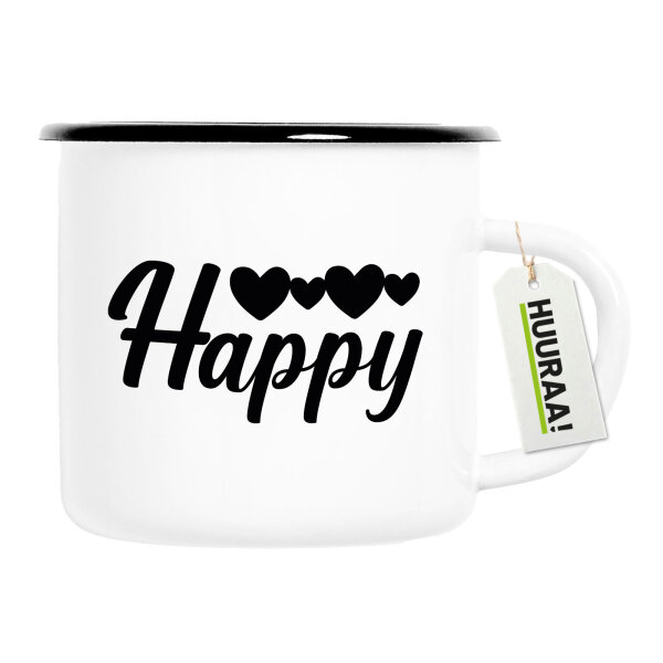 Emaille Tasse Happy Herzen 300ml Vintage Emaille Becher