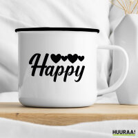 Emaille Tasse Happy Herzen 300ml Vintage Emaille Becher