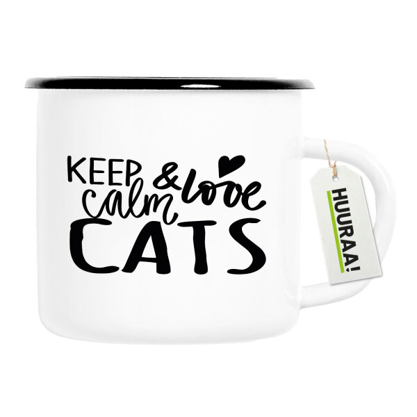 Emaille Tasse Keep calm and love Cats 300ml Vintage Emaille Becher