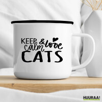 Emaille Tasse Keep calm and love Cats 300ml Vintage Emaille Becher