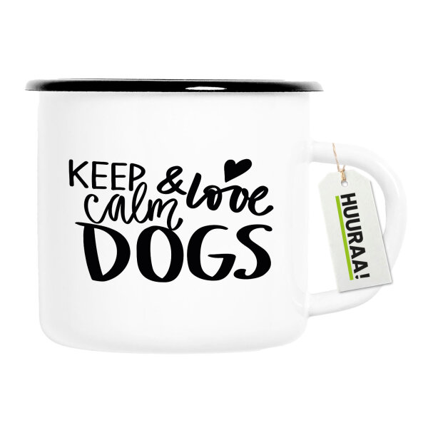 Emaille Tasse Keep calm and love Dogs 300ml Vintage Emaille Becher