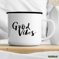 Emaille Tasse Good Vibes Schriftzug 300ml Vintage Emaille Becher