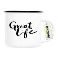 Emaille Tasse Great Life Schriftzug 300ml Vintage Emaille Becher