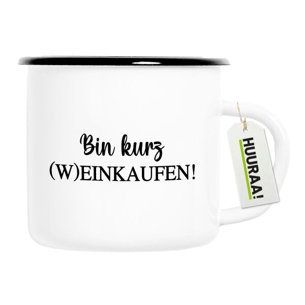 Emaille Tasse Bin kurz (W)Einkaufen Schriftzug 300ml Vintage Emaille Becher