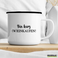 Emaille Tasse Bin kurz (W)Einkaufen Schriftzug 300ml Vintage Emaille Becher