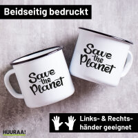 Emaille Tasse Save the Planet Schriftzug 300ml Vintage...