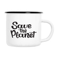 Emaille Tasse Save the Planet Schriftzug in...