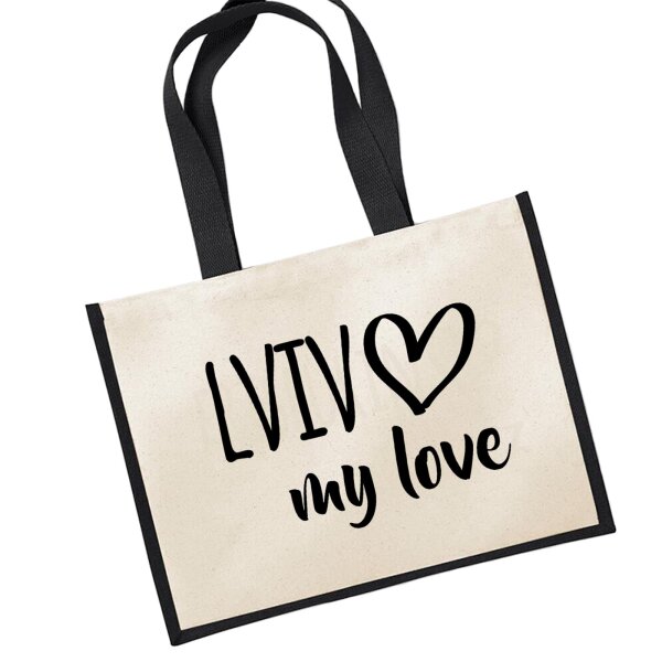 Jutetasche Lviv my love Black 21 Liter